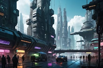 make science fiction city, cyberpunk concept art illustration
