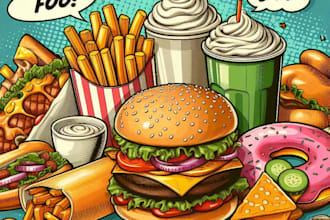 draw a illustration of food pop art