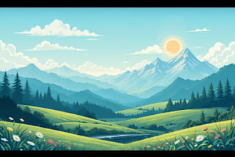 create flat landscape illustration of nature and background vector art