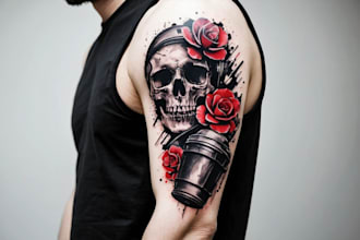 do premium trash polka design , sleeve tattoo