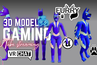 3d stylize avatar vrchat furrry, vrc character 3d furry model
