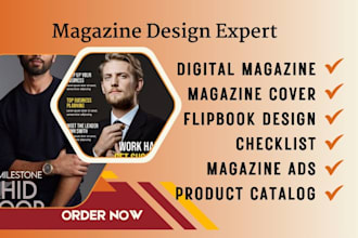 design digital magazine cover, ads, layout, flipbook, checklist, product banner
