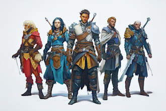draw fantasy dnd character, concept art, and dnd party