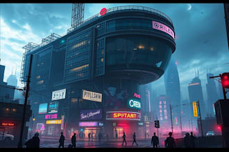 draw illustration of futuristic cyberpunk city