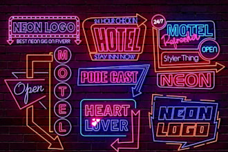 professional custom neon logo design glowing effect