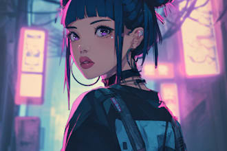draw cyberpunk art anime illustration for you