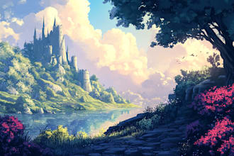 enchanting a fantasy anime landscape art illustration