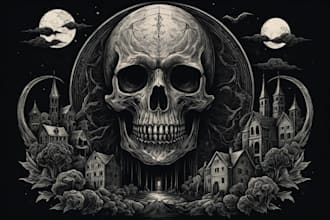draw dark art illustration with engraving style