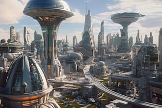 make science fiction city, cyberpunk scifi art for you