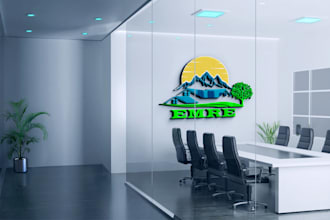 create modern business logo design with 3d wall mockup
