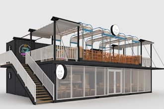 do 3d photorealistic restaurant design, fastfood design, cafe stand, food truck
