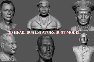 sculpt realistic 3d head, bust, statues, bust model , 3d face model for 3d print
