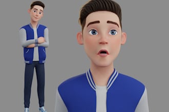 design 3d cartoon character, stylized model, 3d chibii character,animate 3d, rig