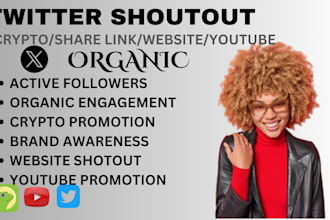 shoutout twitter, promote website, sharelink , app,  to crypto yt, ig, tiktok
