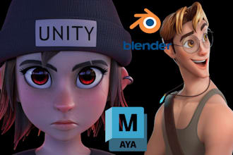 design stylized rigged 3d cartoon character model and animate in blender
