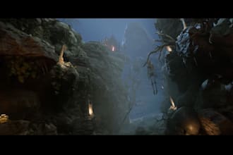 unreal engine 5 fantasy 3d environment,mythical forest,3d cave model,dungeon,lab