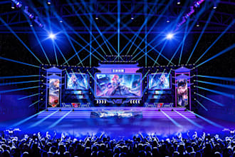 create 3d rendering and cgi stage design, 3d event center, concert show lighting