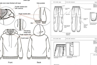 tech pack cloth fashion tech pack mockup designs with illustration and pattern