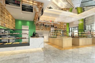 3d design render retail stores,supermarket interior exterior