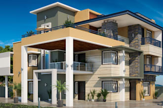 build residential house exterior design,environment art concept,3d visualization