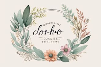 design boho chic hand drawn botanical logo