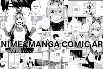 do sfw nsfw anime comic in anime manga style, comic page, fanart, comic book art