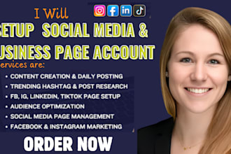 create 24hrs facebook business page instagram youtube social media account setup