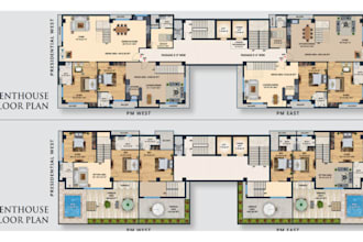 do 2d apartment renovation plan, apartment floor plan, penthouse floor  layout