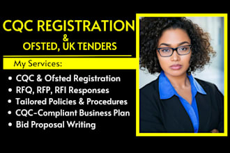 help with cqc registration, ofsted, win UK tenders, policies and procedures