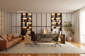 custom 3d conference room interior, luxury executive office, workspace, vr tour