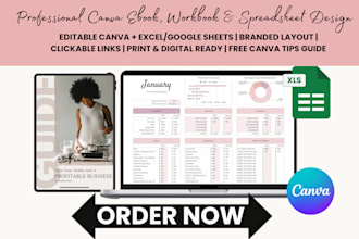 edit canva workbook, budget spreadsheet, canva ebook design,canva ebook redesign