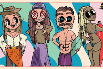 design fun cartoony illustration in vintage retro style