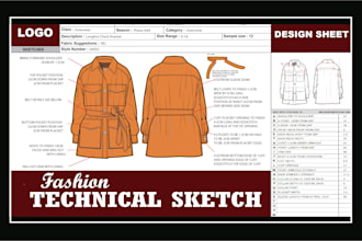 create your clothing tech pack and flat sketch for production
