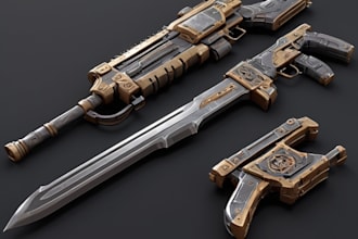 model 3d weapon for 3d printing  3d design gun sword video game