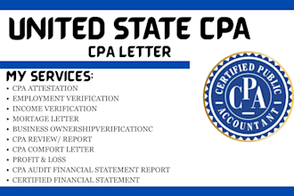 sign US CPA mortgage letter, comfort letter, income verification letter