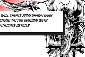 create hand drawn dark gothic tattoo designs with intricate details