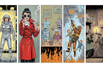 retro vintage comic illustration, vintage illustration, poster ,retro comic art