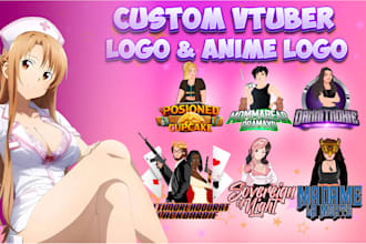 cute custom vtuber, twitch , kawaii anime logo art brand and streamers