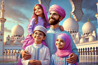 draw islamic designs and muslim kids book illustrations and book cover