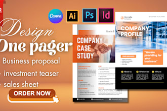 design one pager, business proposal, sales sheet, brochure, investment teaser