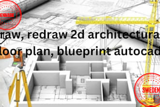 draw, redraw 2d architectural floor plan, blueprint autocad