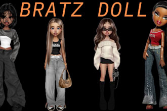design a bratz doll portrait drawing mascot saloon logo pinup girl caricature