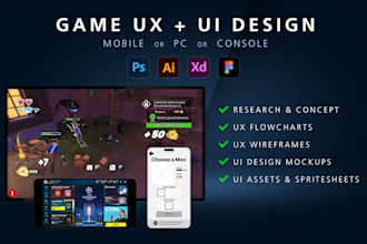 design aaa pro quality UX, UI, and assets for PC, console, or mobile games