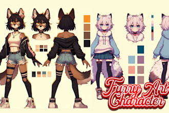 draw furry oc nsfw art, furry fursona avatar, anime character reference sheet
