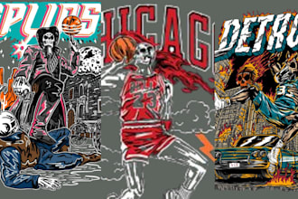 draw warren lotas style nba horror streetwear design skull art