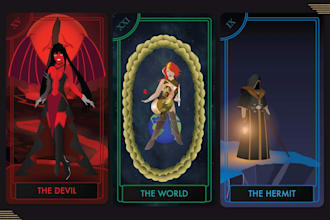draw custom tarot oracle fantasy tcg kama satura card game design and box design