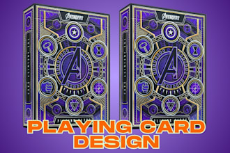 design custom 52 playing card game deck, poker cards, card box mockup design