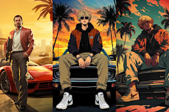 draw gta style vector art cartoon portrait game style illustration