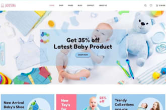 design baby product website baby diaper shopify store lotion ecommerce store