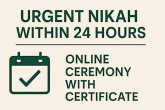 urgent nikah within 24 hours online ceremony with certificate, wali, witnesses